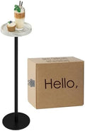 Round Drink Table, Small Pedestal Side Table, White Marble by AEPOALUA