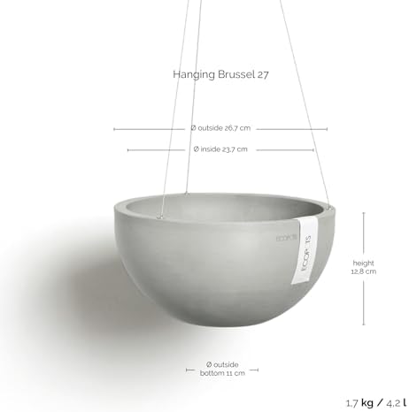 Ecopots Hanging Brussels Round Planter, White Grey, 10.5" - Image 3
