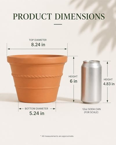 2 Pack 8 Inch Terracotta Pots for Plants, Rope Pattern with Drainage Hole - Image 2