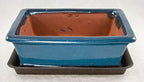 Rectangular Bonsai / Succulent Pot + Tray + Mesh 10x 8x 3 - Washed Blue - Image 2