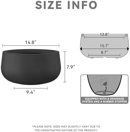 Kante Accent Round Bowl Black Concrete Planter 16" Dia, Outdoor - Image 2