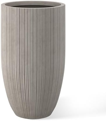 Kante 24 Inch Tall Concrete Planter, Outdoor Indoor Large Plant Pots with Drainage Hole and Rubber Plug for Home Garden Patio Porch Textured Weathered Concrete by Unknown