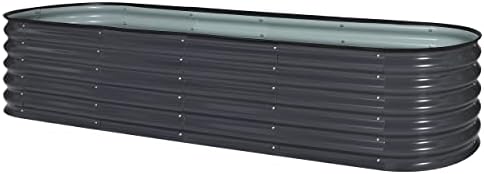 MUPATER 8ftx2ftx1.4ft Raised Garden Bed Outdoor for Vegetables, 9-in-1 Galvanized Metal Planter Box, 17''H Modular Garden Bed Kit Oval for Herbs and Flowers, Grey by MUPATERHome