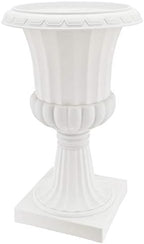 Arcadia Garden Products Plastic Garden Pedestal Urn, Set of 2 Classic Decorative Garden Pot Planter for Indoor and Outdoor Plants, 10” x 17”, White - Image 2