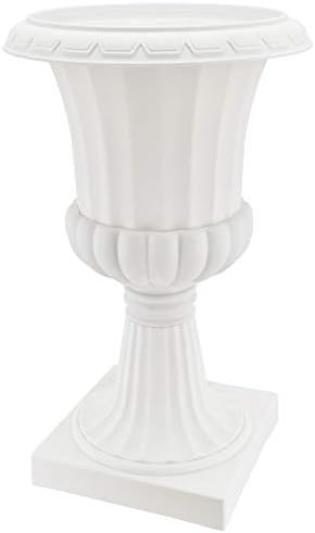 Arcadia Garden Products Plastic Garden Pedestal Urn, Set of 2 Classic Decorative Garden Pot Planter for Indoor and Outdoor Plants, 10” x 17”, White - Image 2