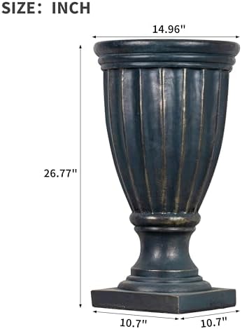 Christopher Knight Home 26.77 Inch Tall Fluted Pedestal Urn Planter MGO Outdoor Flower Pot Faux Stone Garden Planter for Patio Porch Entryway Decor, Antique Green - Image 5