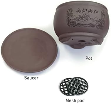 Dahlia 4.8" Beautiful Scenery Zisha Bonsai Planter/Succulent Pot/Flower Pot w. Saucer, Dark Brown - Image 6