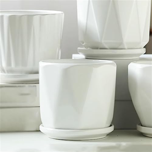Plants Flower Pots Plant Pots Ceramic Pure White Simple Flower Pots Four-piece Set of Medium-Sized Planters with Tray Home Succulent Plants Green Plant Cultivation Gardening Pot - Image 5