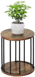 Plant Stand Indoor,small plant stool,Flower Pot Corner stand holder,Mid Century Heavy Duty Metal Tall Home Decor,Modern Round End Table,Small Rustic Display Stand for Living Room,Bedroom(Brown,14In) by Leinade