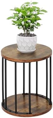 Plant Stand Indoor,small plant stool,Flower Pot Corner stand holder,Mid Century Heavy Duty Metal Tall Home Decor,Modern Round End Table,Small Rustic Display Stand for Living Room,Bedroom(Brown,14In) by Leinade