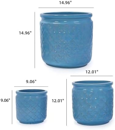 3pcs Blue Geometric Pattern Ceramic Planter, 9/12/15 Inch Plant Pots Indoor with Drainage, Breathable Clay for Orchids Succulents, Indoor Outdoor Windowsill Bookshelf Decor - Image 2