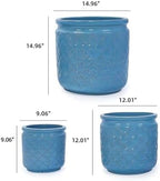 3pcs Blue Geometric Pattern Ceramic Planter, 9/12/15 Inch Plant Pots Indoor with Drainage, Breathable Clay for Orchids Succulents, Indoor Outdoor Windowsill Bookshelf Decor - Image 2