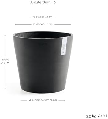 Ecopots Amsterdam Round Flower Planter, Dark Grey, 16" - Image 3