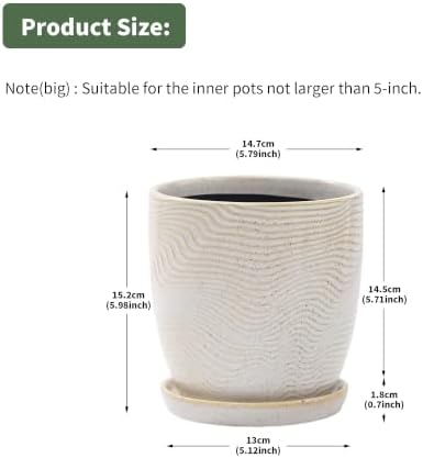 5.75 Inch Ceramic Planter Set of 2 with Drainage Hole and Saucer for Plants, Indoor-Outdoor Large Round Succulent Orchid Flower Pot -Reactive Color Spot(Inner-pots not Larger Than 5 Inch) - Image 2