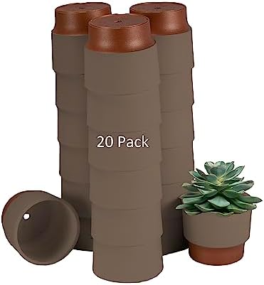 The HC Companies 3 Inch Sprite Mini Succulent Pot - Small Plastic Planter with Drainage for Indoor Plants, Artisan Taupe (20 Pack) by TheHCCompanies