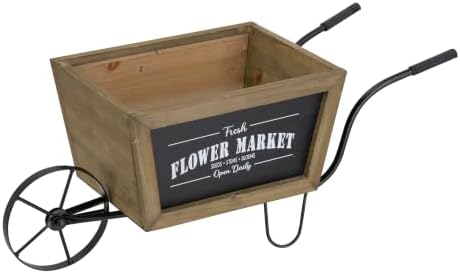 Wheelbarrow Planter with Iron Frame, 19.5 Inch, Brown and Black - Image 3
