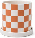Checkered Ceramic Planter Pot with Drainage Hole and Saucer, Black and White Planters Decor,Indoor Cylinder Round Planter Pot (Yellow, Medium) by ASLASL