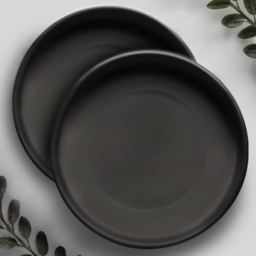 Willowy Heavy Duty Ceramic with Silicone Feet for Added Surface Protection - Scratch-Resistant Plant Drip Trays (Pack of 2) - Plant Plate for Pots 8.3" at the Base or Less, Saucer for Potted Plants by Willowy