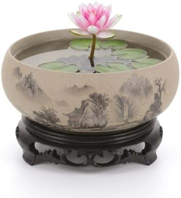 LIOOBO Blue and White Porcelain Flower Pot with Plastic Holder Stand Ceramic Planter for Bonsai Hydroponic Plant Pot Decorative Bowl for Home Garden Office 6.69 X 6.69 X 2.67 in by LIOOBO