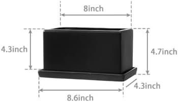 8 Inch Rectangular Ceramic Plant Pot, Window Box, Glazed Black - Image 2