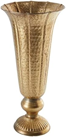 Distressed Gold Metal Compote Bowl | Gold Compote Vase l Lita Metal Vase l Indoor and Outdoor Compote for Any Event Decoration (6.5"x 14", Gold Flute) (72020) by Accent+Decor
