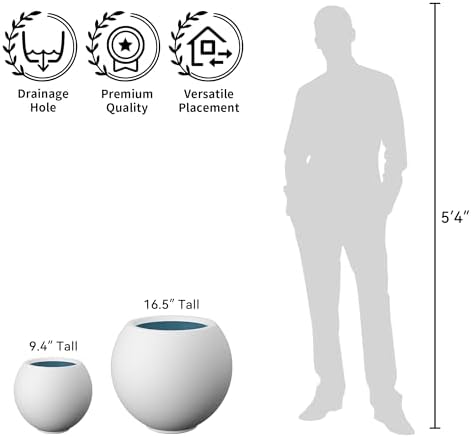Kante Accent Round Sphere White Concrete Planter 19.3" Dia, Outdoor - Image 7
