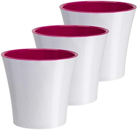 Gardenera 8.6" ARTE Self Watering Planter (Set of 3) in WHITE/PURPLE - Indoor Flower Pot for All House Plants, Flowers, Herbs, Succulents, Orchideas, Dahlias and African Violets by Gardenera