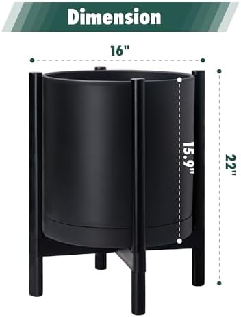 D'vine Dev Plastic Pot with Ebony Wood Stand, Black, 16 in, 55-C-Z-2 - Image 3