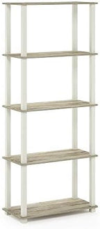 Furinno Turn-N-Tube 5-Tier Multipurpose Shelf / Display Rack / Storage Shelf / Bookshelf, Square Tubes, Sonoma Oak/White - Image 6