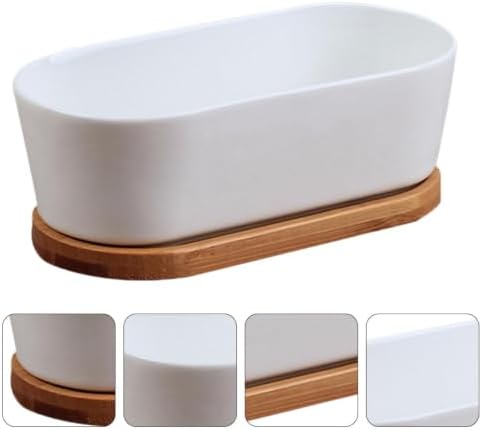 DOITOOL 2pcs Oval Ceramic Flowerpot Hydroponic Pot Ceramic Succulent Planter Outdoor Planters Flower Pots Indoor Bonsai Pot with Tray Garden Planting Container Household Bamboo Set - Image 7