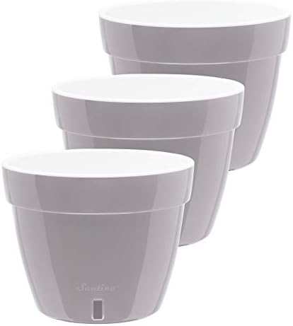 DECOPOTS - 3 Pack - Self Watering Planter - Modern Flower Pot with Water Level Indicator - 6.3" Tall - for All House Plants, Flowers, Herbs (Diameter 7.9", Grey - White) by DecoPots-SelfWateringPots