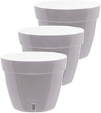 DECOPOTS - 3 Pack - Self Watering Planter - Modern Flower Pot with Water Level Indicator - 6.3" Tall - for All House Plants, Flowers, Herbs (Diameter 7.9", Grey - White) by DecoPots-SelfWateringPots
