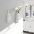 White Ceramic Wall Vases, Set of 2, 7.9 Inch, Teardrop Design - Image 3