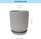 Deep Dream 12 Inch Ceramic Pots for Plants, Heavy Plant Pot for Indoor Outdoor Plants, Large Plant Pot with Drainage Hole and Saucer, Modern Tall Flower Pot, Gifts for Plant Lovers, Grey - Image 3