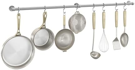 ROTHLEY Hanging Pot Rack Hanger: 39.4 Inch Stainless Steel Pot and Pan Hanger Pot Rack Wall Mounted Hanging Pots and Pans Rack Pot Hangers for Kitchen Wall Kitchen Rail with Hooks (Brushed) by ROTHLEY