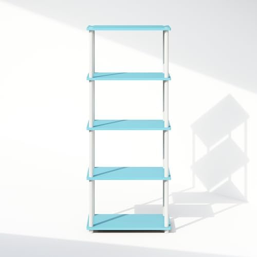 Furinno Turn-N-Tube Book Shelf, 5-Tier Bookshelf, Bookcase with Multipurpose Compact Display Rack, 11.6 x 23.6 x 57.4, for Living Room, Bedroom, Home Office, Light Blue/White - Image 7