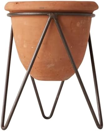 Creative Co-Op Terracotta Pot with Metal Clothespin‑Style Stand, Rustic Terracotta Finish - Image 3