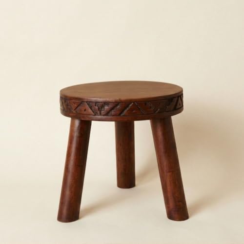Small Plant Stand Indoor, Boho Wooden Stool for Living Room, 8x8 inch, Dark Color - Image 2