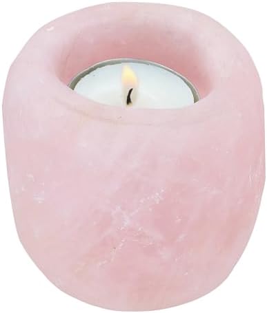 mookaitedecor Natural Rose Quartz Crystal Tea Light Candle Holder by mookaitedecor