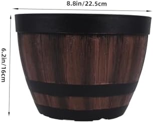 Vintage Resin Whiskey Barrel Planter with Drainage Thick Outdoor Flower Pot for Succulent Cactus Indoor Garden Patio Decor - Image 2