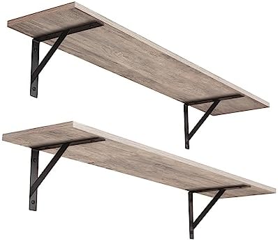 DINZI LVJ Long Wall Shelves, 31.5" Wall Mounted Shelves with Metal Brackets by DINZILVJ