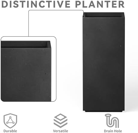 Kante Large Column Square Black Concrete Planter 27.6" H, Outdoor - Image 7