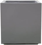 Modern Square Planter Outdoor, Indoor | Seeley Cube Box Pot 14" Inch Best Gray Plastic Fiberglass Resin Heavy-Duty Plants Contemporary Architectural Commercial Grade Garden, Patio Small Plant Bushes - Image 2