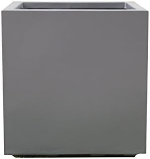 Modern Square Planter Outdoor, Indoor | Seeley Cube Box Pot 14" Inch Best Gray Plastic Fiberglass Resin Heavy-Duty Plants Contemporary Architectural Commercial Grade Garden, Patio Small Plant Bushes - Image 2