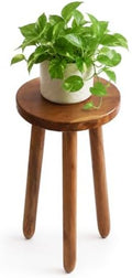 Teak Wood Plant Stand, 24" Round Side Table, Wood Accent Table by JOLLYMER