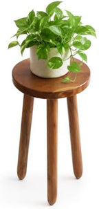 Teak Wood Plant Stand, 24" Round Side Table, Wood Accent Table by JOLLYMER