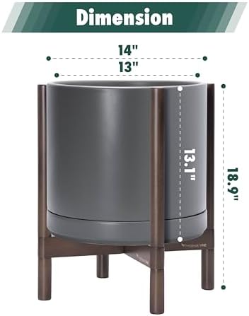 D'vine Dev Ceramic Pot with Walnut Wood Stand, Grey, 14 in, 55-B-T-3 - Image 3
