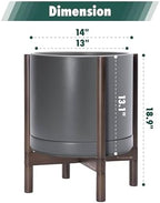 D'vine Dev Ceramic Pot with Walnut Wood Stand, Grey, 14 in, 55-B-T-3 - Image 3