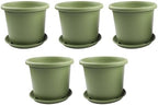 5 Pack Large Resin Flower Pots with Drainage Trays, Thickened Green Planters Indoor Outdoor Garden, Sturdy Lasting Roses Hydrangeas Balcony(21.5 * 18cm) - Image 2