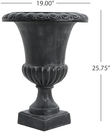 Christopher Knight Home Koma Patio Urn Planter, Mid-Century Modern Urn, Large Garden Pot, Floral Relief Design, MGO Outdoor Planter, Flower Urn with Drainage Hole for Backyard, Antique Black - Image 3
